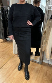 Iris - Set Ribbad Tröja & kjol - Svart- Nyhet