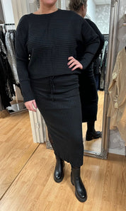 Iris - Set Ribbad Tröja & kjol - Svart- Nyhet