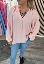 Vicki -  Blus V-ringad - Ljusrosa - Nyhet