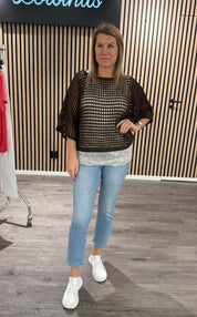 Cleo - Hålstickad tröja - Brun