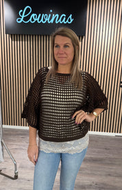 Cleo - Hålstickad tröja - Brun