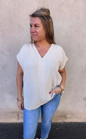 Calla- Blus V-ringad - Beige