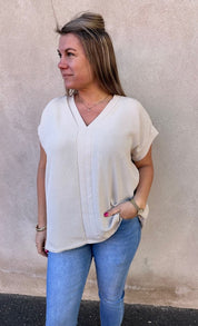 Calla- Blus V-ringad - Beige