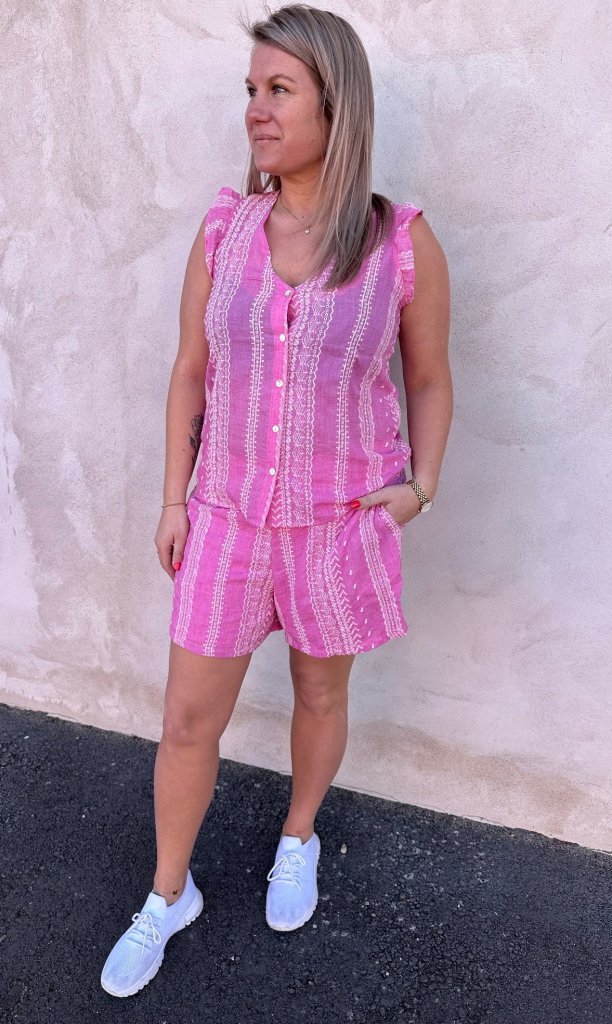 Zandra - Topp med brodyr - Rosa - Nyhet