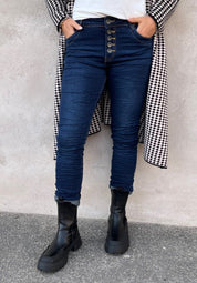Zelma Jeans med knappar Mörk Denim