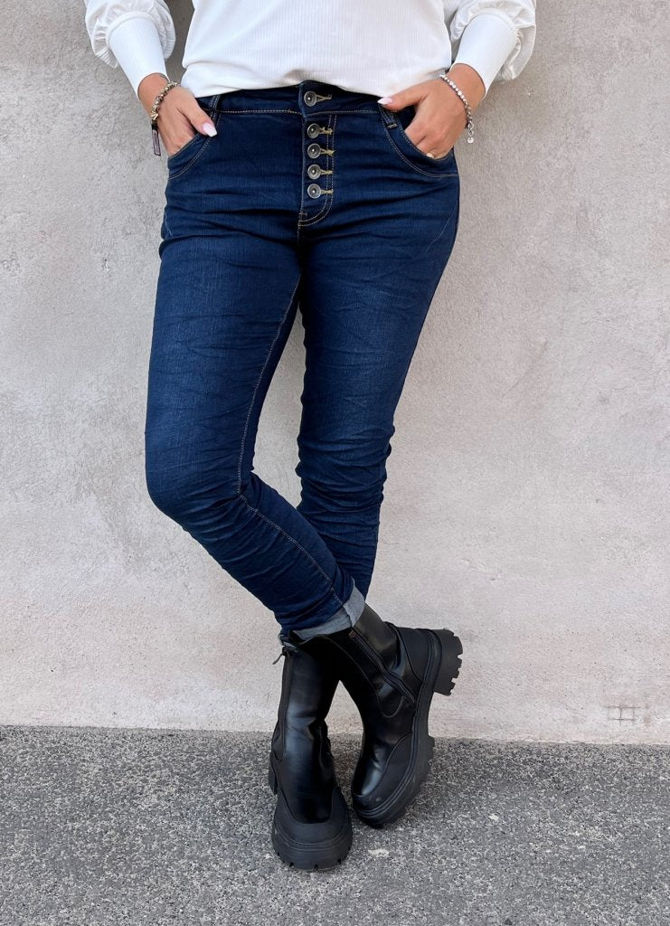 Zelma Jeans med knappar Mörk Denim