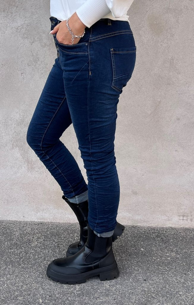 Zelma Jeans med knappar Mörk Denim