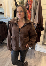 Harriet Teddyjacka Kort Zip Coffee