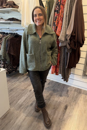 Harriet Teddyjacka Kort Zip Khaki