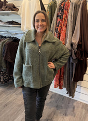Harriet Teddyjacka Kort Zip Khaki