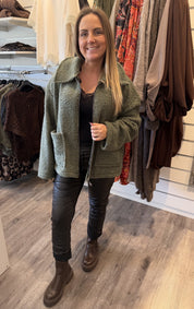 Harriet Teddyjacka Kort Zip Khaki