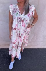 Anika- Klänning - Flower - Beige - Nyhet