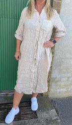 Anja - Skjortklänning i Linne - Beige - Nyhet