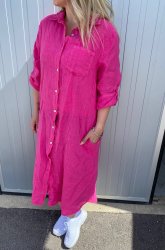 Anja - Skjortklänning i Linne - Cerise