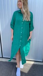 Anja - Skjortklänning i Linne - Grön