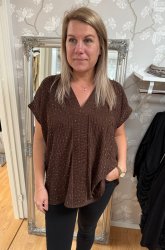 Calla- Blus V-ringad -Glitter/Stenar -  Choco - Nyhet