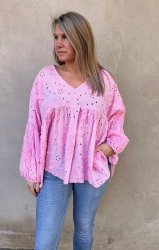 Carla - Bomullsblus - Flower -Rosa-  Nyhet