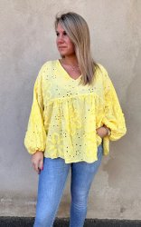 Carla - Bomullsblus - Flower - Gul-  Nyhet