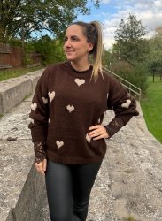 Clover - Stickad tröja Hjärtan  - Choco- Nyhet