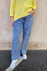 Dixi- Miniflare jeans med blommor -  Denim - Nyhet