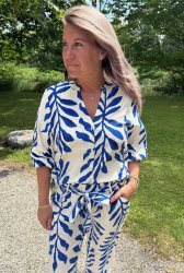 Ella - Blus- Mönster - Blå/Creme