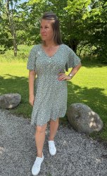 Gina - Klänning - Kort- Blommor - Khaki - Nyhet