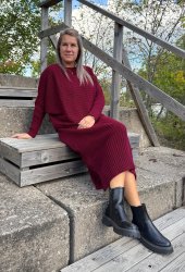 Hazel - Set Ribbad Tröja & Klänning - Bordo- Nyhet
