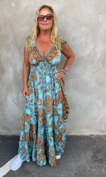 Heidi - Lang kjole - Mønstret - Turkis - Ny