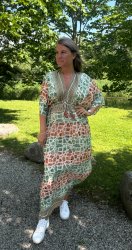 Boho - Klänning - Mönster -Beige/Grön-  Nyhet