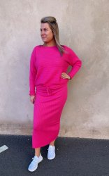 Iris - Set Ribbad Tröja & kjol - Cerise- Nyhet