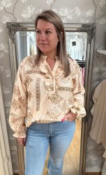 Joceline- Blus - Mönster- Beige- Nyhet