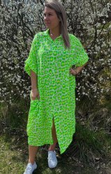 Stacey - Skjortklänning- Leopard -Grön Fluo-  Nyhet
