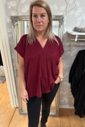 Calla- Blus V-ringad -Glitter/Stenar -  Bordo - Nyhet