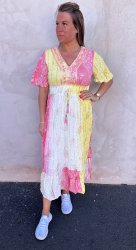 Yasmin - Klänning -  Mönster - Rosa/Gul - Nyhet