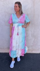 Yasmin - Klänning -  Mönster - Turkos/Rosa - Nyhet