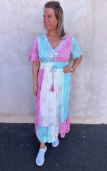 Yasmin - Klänning -  Mönster - Turkos/Rosa - Nyhet
