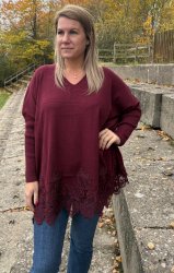 Linnea- Tröja med spets- Bordo  Nyhet