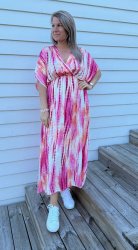 Loue - Omlottklänning - Batik - Cerise-  Nyhet