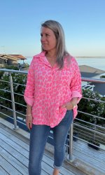 Lykka - Skjorta - Leopard - Fuxia/Beige-  Nyhet
