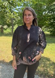 Melisande - Blus - Mönster - Svart - Nyhet