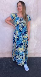 Messa - Klänning - Lång - Flower25 - Navy - Nyhet