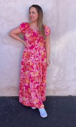 Messa - Klänning - Lång - Flower25 - Cerise- Nyhet