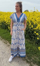 Mindy - Klänning - Mönster - Denimblå-  Nyhet