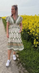 Mindy - Kort- Klänning - Mönster -Cream/Khaki/Beige  Nyhet