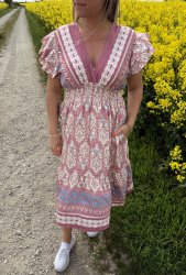 Mindy - Kort- Klänning - Mönster - Rosa/Cream/Blå-  Nyhet