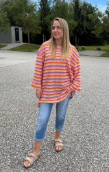 Mirjam  -Längre tröja  - Sicksack - Rosa/Orange - Nyhet