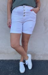 Monika - Shorts med knappar 2321 - Vit - Nyhet