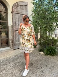 Nora - Klänning - Blommor - Army -  Nyhet