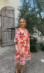 Nora - Klänning - Blommor - Röd -  Nyhet