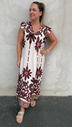 Alessia - Klänning - Mönster- Bordo -  Nyhet